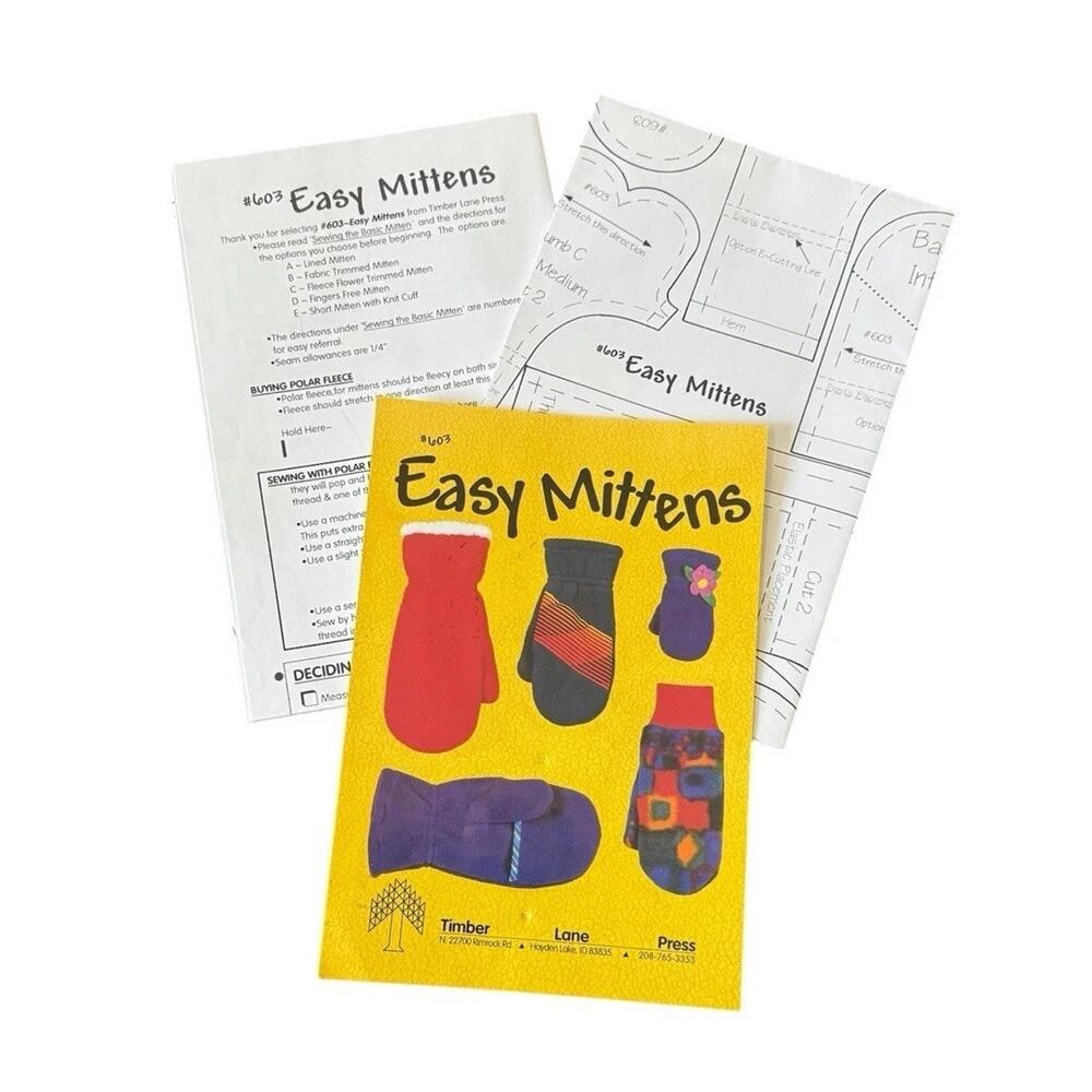 Timber Lane Press Easy Mittens Sewing‎ Pattern #603 Infant to Adult LG Winter